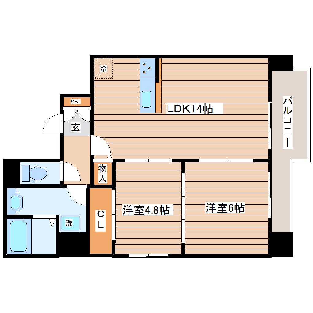ディオコート長町(2LDK/4階)の間取り写真