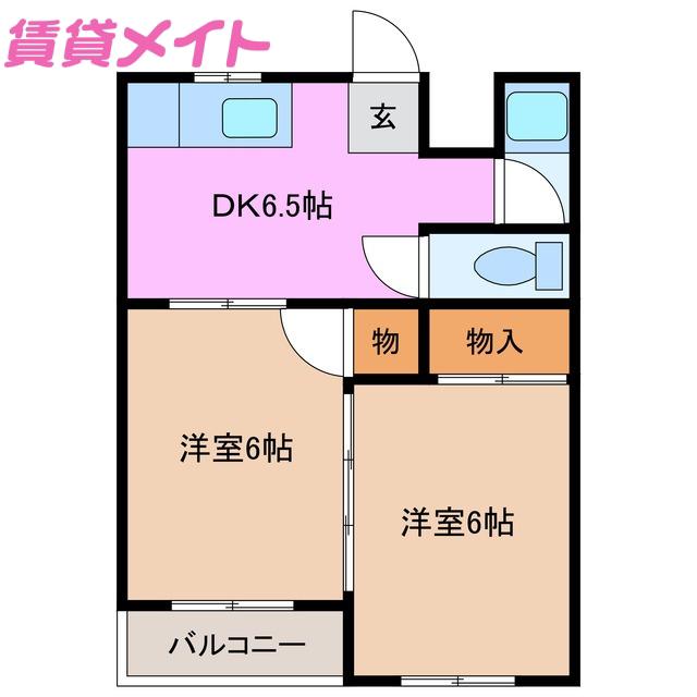 コーポ阿倉川(2DK/2階)の間取り写真