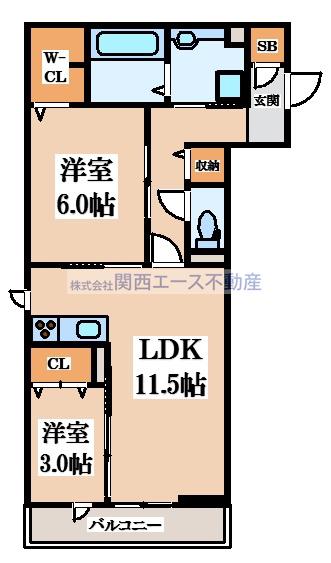 ラフィーネクローバー(2LDK/3階)の間取り写真