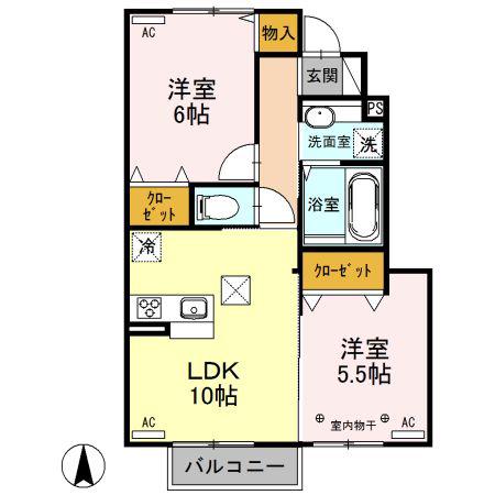 シェソワ(2LDK/1階)の間取り写真