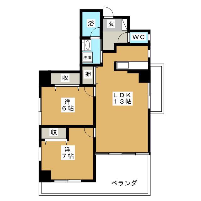 センターウィング(2LDK/8階)の間取り写真