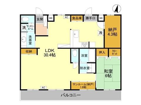 エクセレントコート C棟(1LDK/1階)の間取り写真