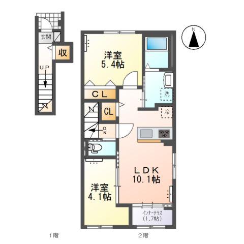 木曽川町門間南屋敷アパート(2LDK/2階)の間取り写真