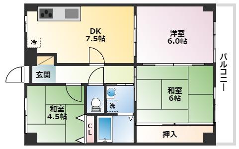 フェリース本庄(3DK/4階)の間取り写真