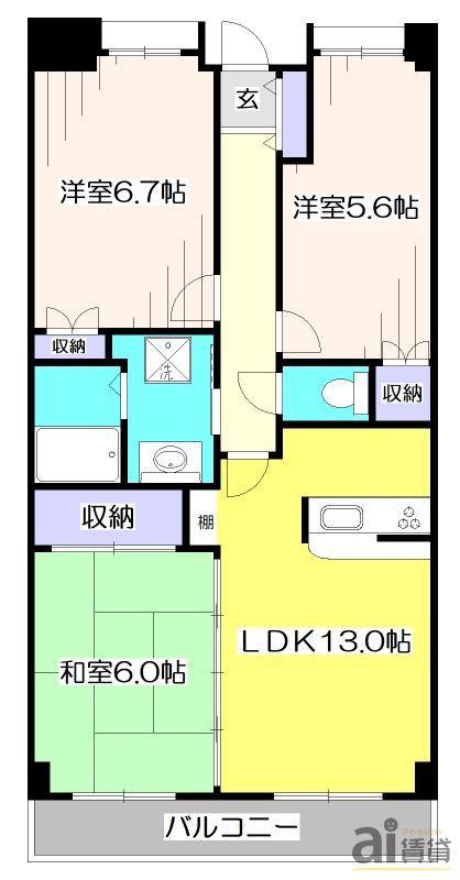 RAFFINE武蔵野(3LDK/1階)の間取り写真