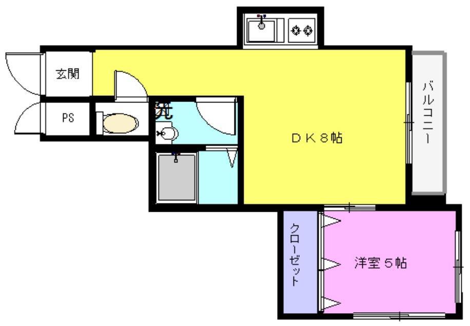 レジデンスアカザワ(1DK/5階)の間取り写真