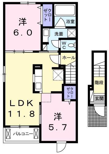 カーサ フィオーレ・グランツ(2LDK/2階)の間取り写真