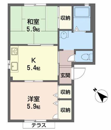 花水木タウン(2K/1階)の間取り写真