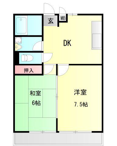 プリべイル西神戸(2DK/1階)の間取り写真