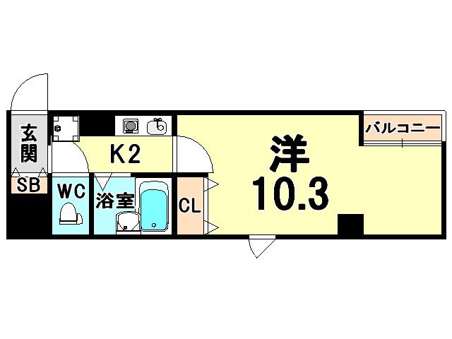 グランシャリオ南塚口(1K/4階)の間取り写真