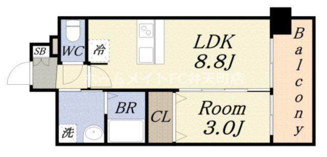 プレリス阿波座BLOOM(1LDK/12階)の間取り写真