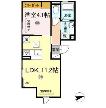 フェリシア荒田八幡(1LDK/2階)の間取り写真