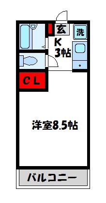パティオ津屋崎(1K/2階)の間取り写真