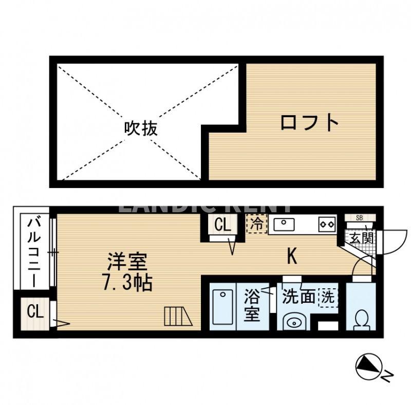 34-倶楽部ハウス“R”(ワンルーム/2階)の間取り写真