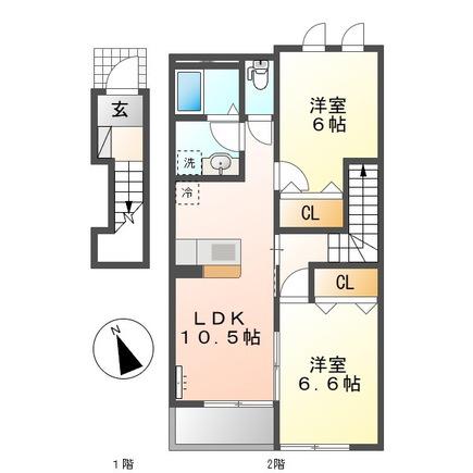 ヴィラ アマーブレス 205号(2LDK/2階)の間取り写真