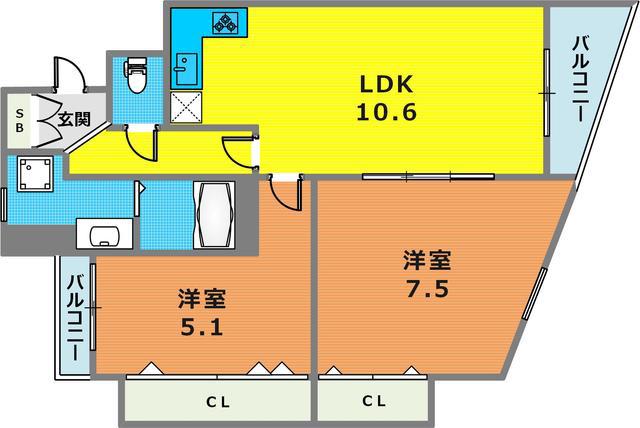 マノワール・ラ山本通(2LDK/3階)の間取り写真