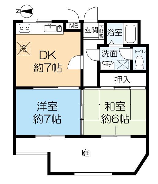 武庫之荘ベルエアー(2DK/1階)の間取り写真
