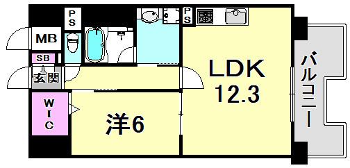 L・ISOBE三宮(1LDK/4階)の間取り写真