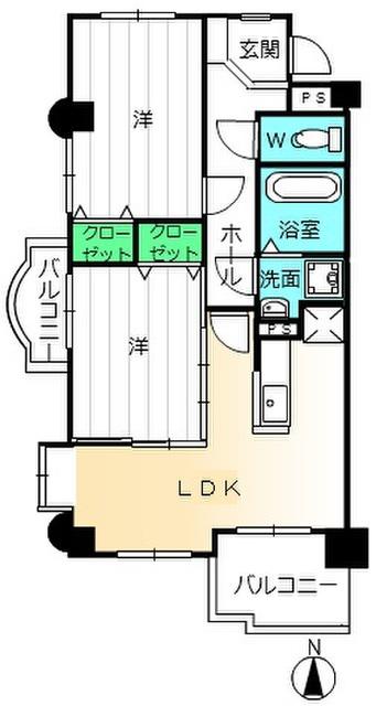 グレースハイツ岩崎(2LDK/3階)の間取り写真