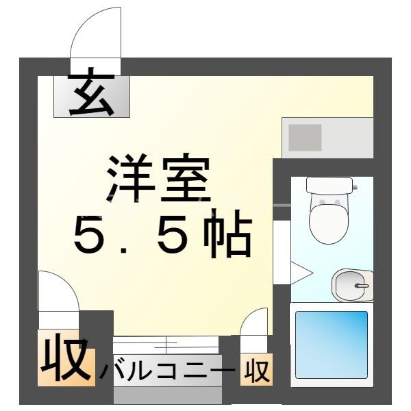 ウィング岸田(ワンルーム/2階)の間取り写真