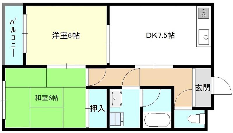 シエテ高槻マンション(2DK/3階)の間取り写真
