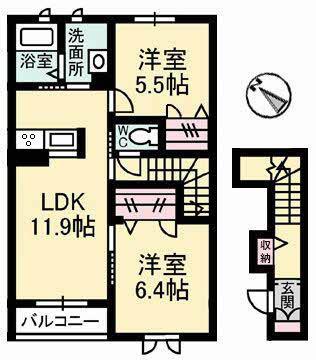 クレインアートA棟(2LDK/2階)の間取り写真