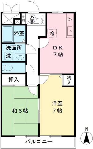 京王ラフィネ東府中(2DK/1階)の間取り写真