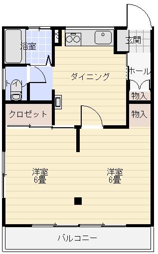 春の陽だまりとリヴィエール(2DK/2階)の間取り写真