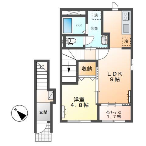 つくば市倉掛 (1LDK/2階)の間取り写真