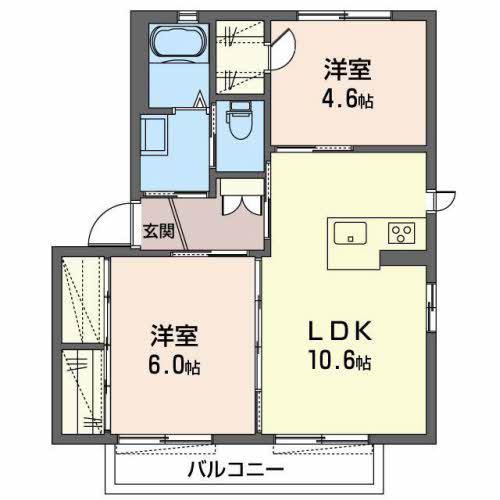 ディアス奥山(2LDK/2階)の間取り写真