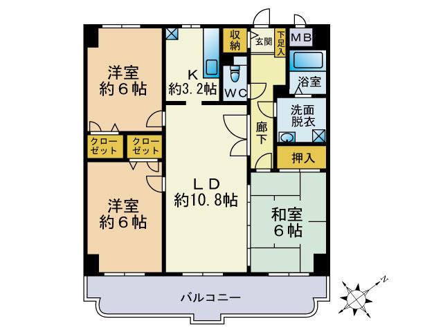 クレスティ空港前(3LDK/1階)の間取り写真