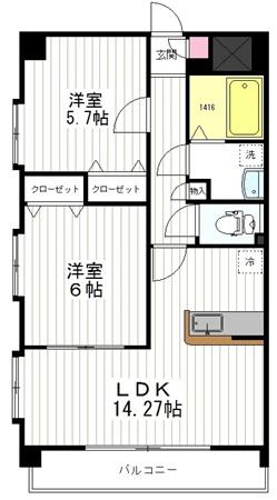 ピアチェーレ中山(2LDK/1階)の間取り写真