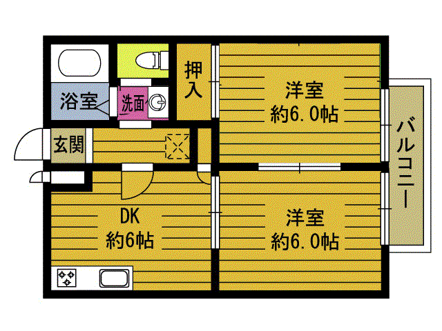プレミアムA(2DK/2階)の間取り写真