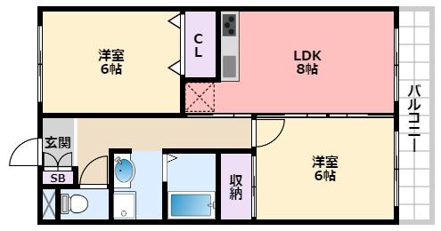 久寿川サニーハイツ(2LDK/3階)の間取り写真