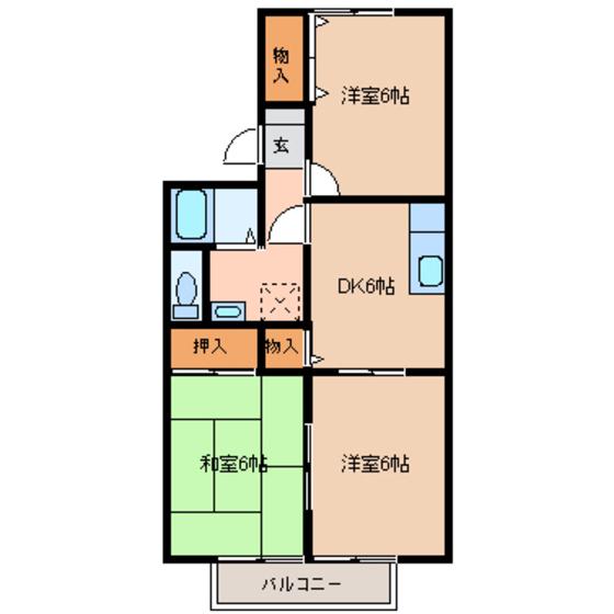 ロイヤルシャトー今泉A(3DK/2階)の間取り写真