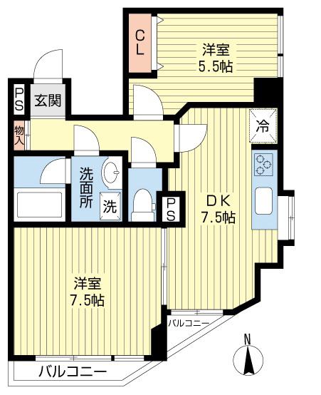 コスモ東長崎(2DK/4階)の間取り写真