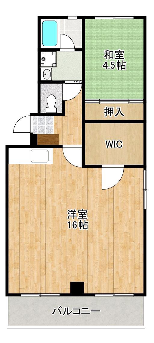 大坪ハイツ(1LDK/4階)の間取り写真