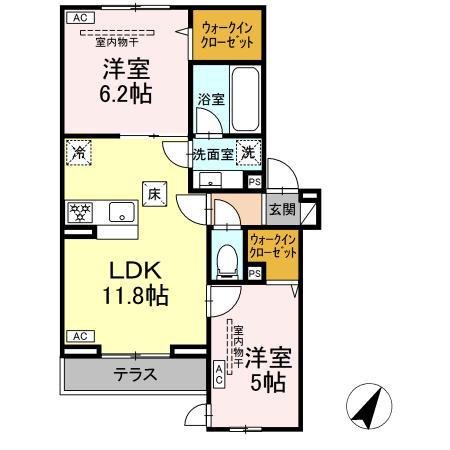 イヴレーア南台(2LDK/1階)の間取り写真