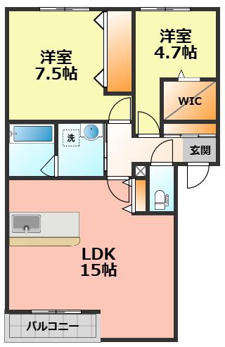 レリーサ知多II(2LDK/1階)の間取り写真