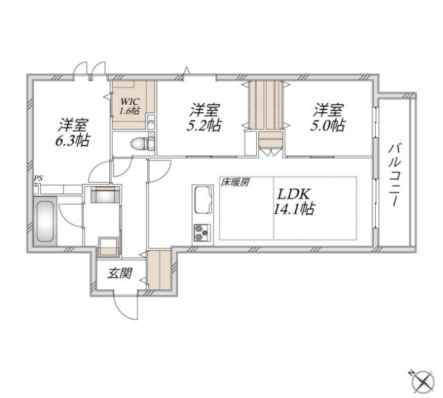 領家プライムコートI(3LDK/3階)の間取り写真