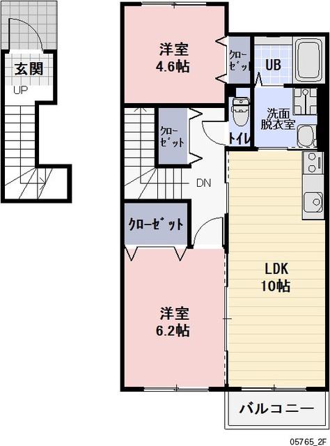 カーサラッフィナートA棟(2LDK/2階)の間取り写真