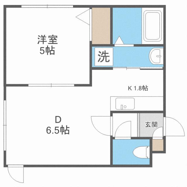 ラグナベルデ北22条(1DK/2階)の間取り写真