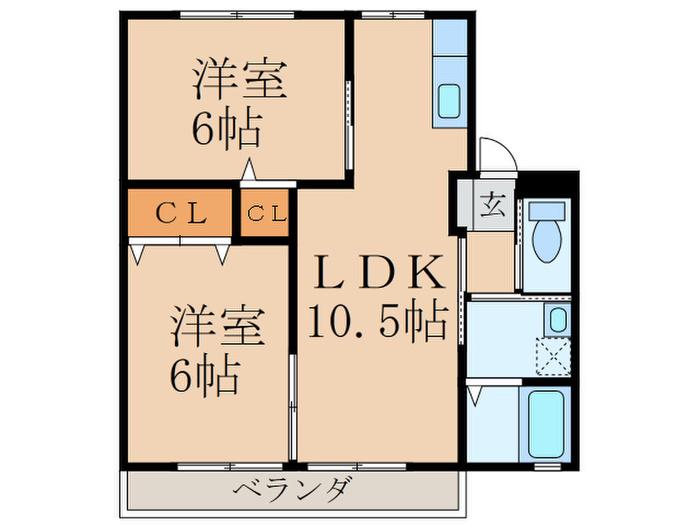 ハッピ-タウン B棟(2LDK/2階)の間取り写真