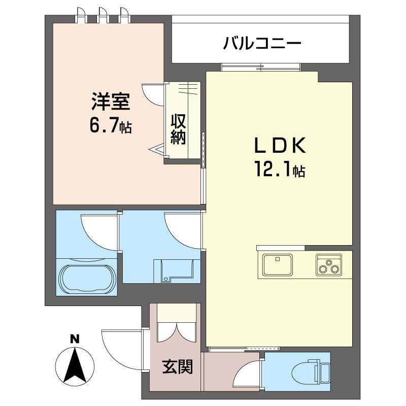 ルナリアウエスト上高田(1LDK/2階)の間取り写真