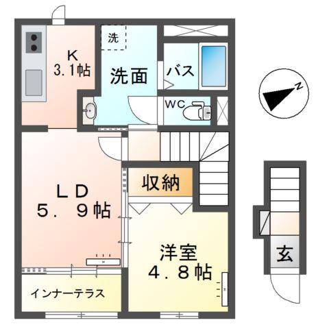 ノワレーヴ(1LDK/2階)の間取り写真