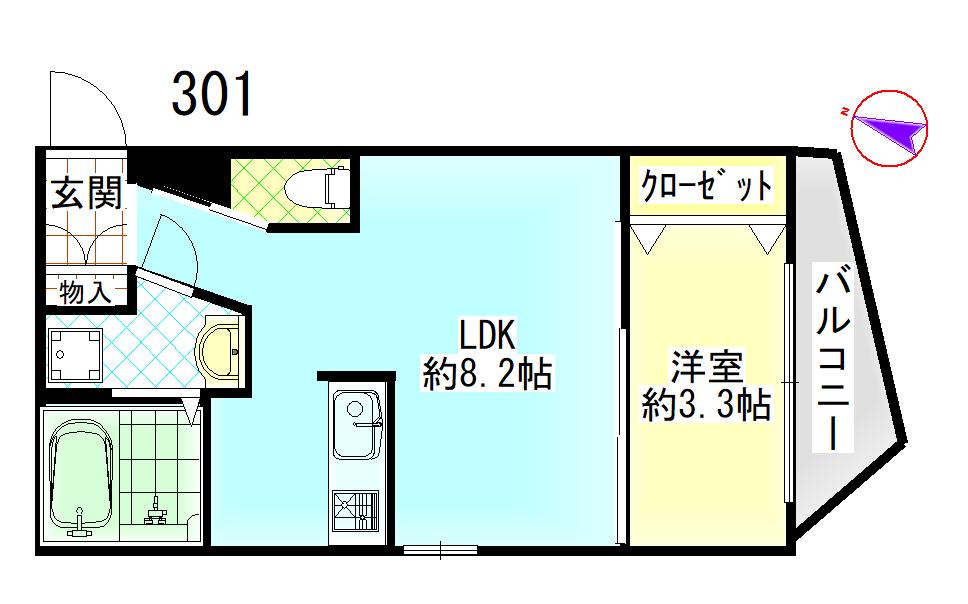 コティ下三条町(1LDK/3階)の間取り写真