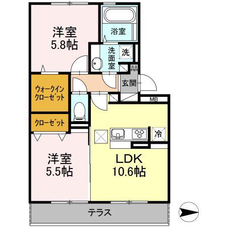 メロンハウスII(2LDK/1階)の間取り写真