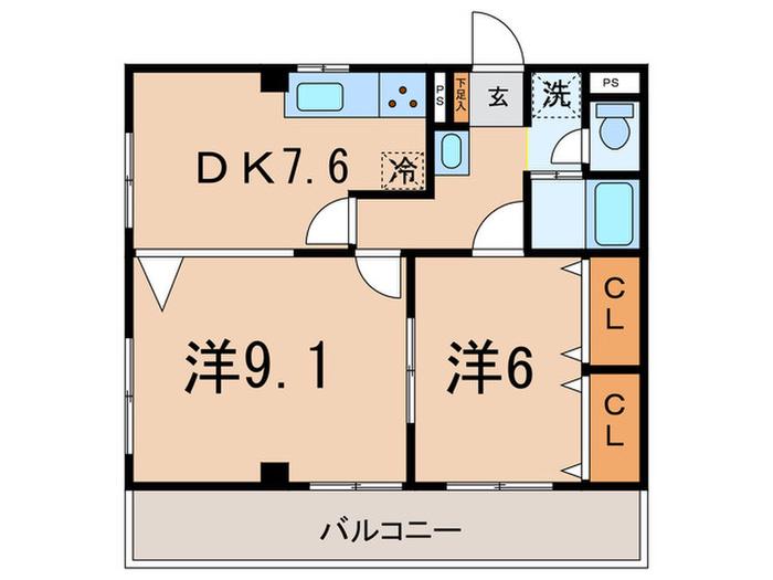 ビレッジヒル上大崎(2DK/3階)の間取り写真
