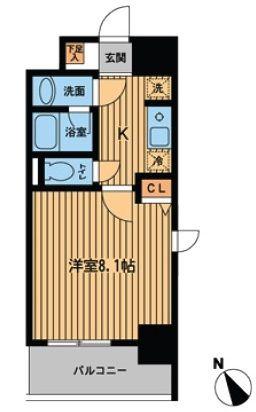 プライムアーバン門前仲町(1K/9階)の間取り写真