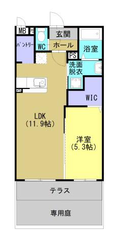 レジデンス平佐西通(1LDK/1階)の間取り写真